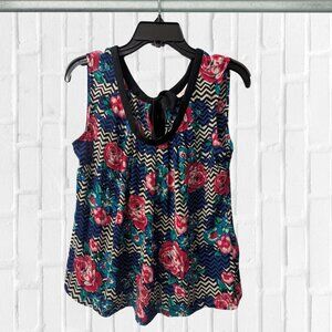Candie’s Floral Sleeveless Tank Blouse Lightweight Casual Chic Office Wear-Sz L